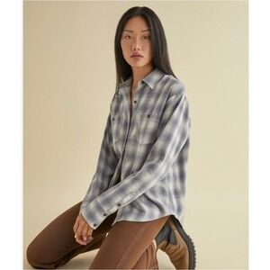 Reformation Womens Harper‎ Blue White Plaid Flannel Button Up Shirt Sz S